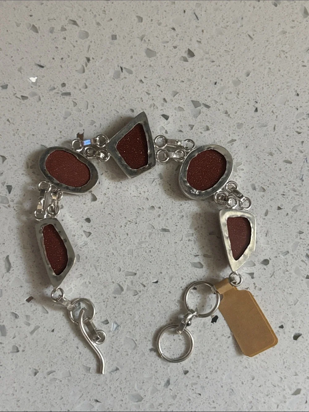 Goldstone Link Silver Bracelet - Shimmery Brown Gemstone